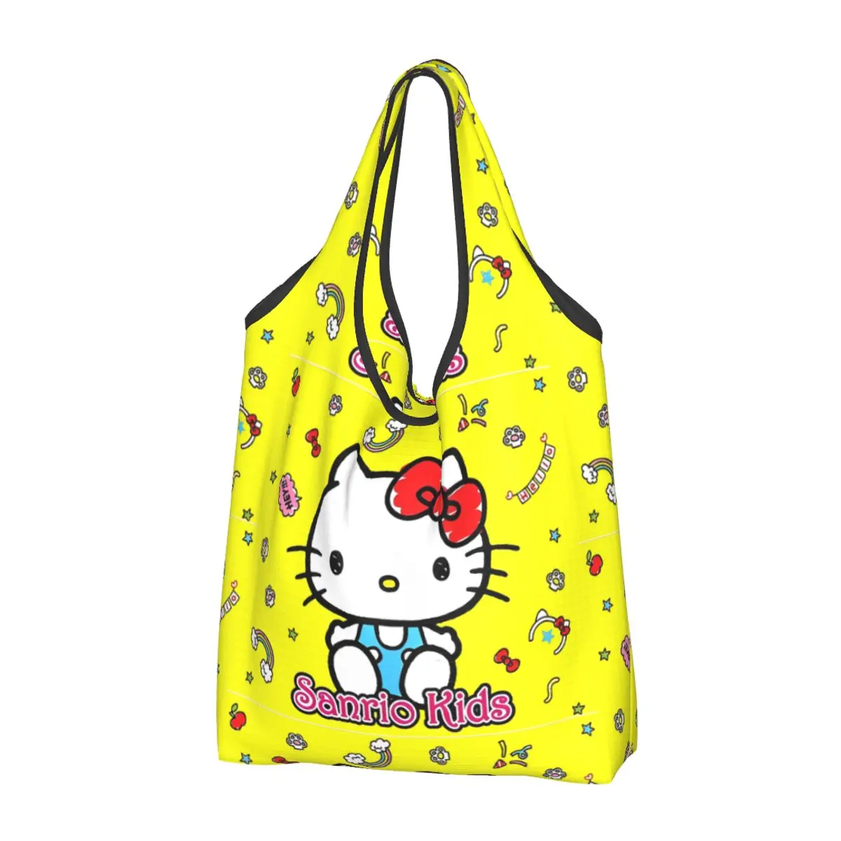

Kawaii Hello Kitty Shopping Bags Reusable Grocery Tote Bags Large Capacity Cute Cartoon Recycling Bags Washable Handbag