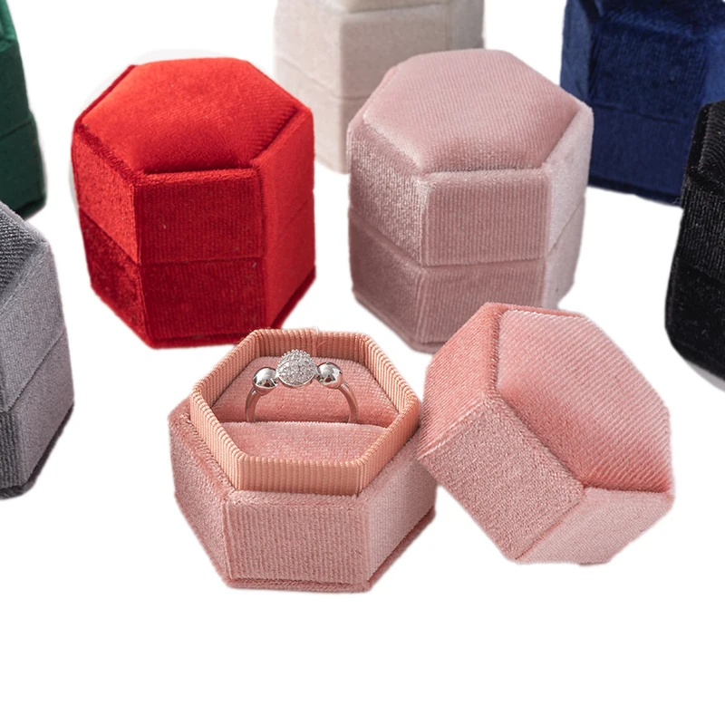 Velvet Octagonal Jewelry Packaging Organizer Ring Box Gift Earrings Holder Case For Engagement Valentine Day Wedding Supplies