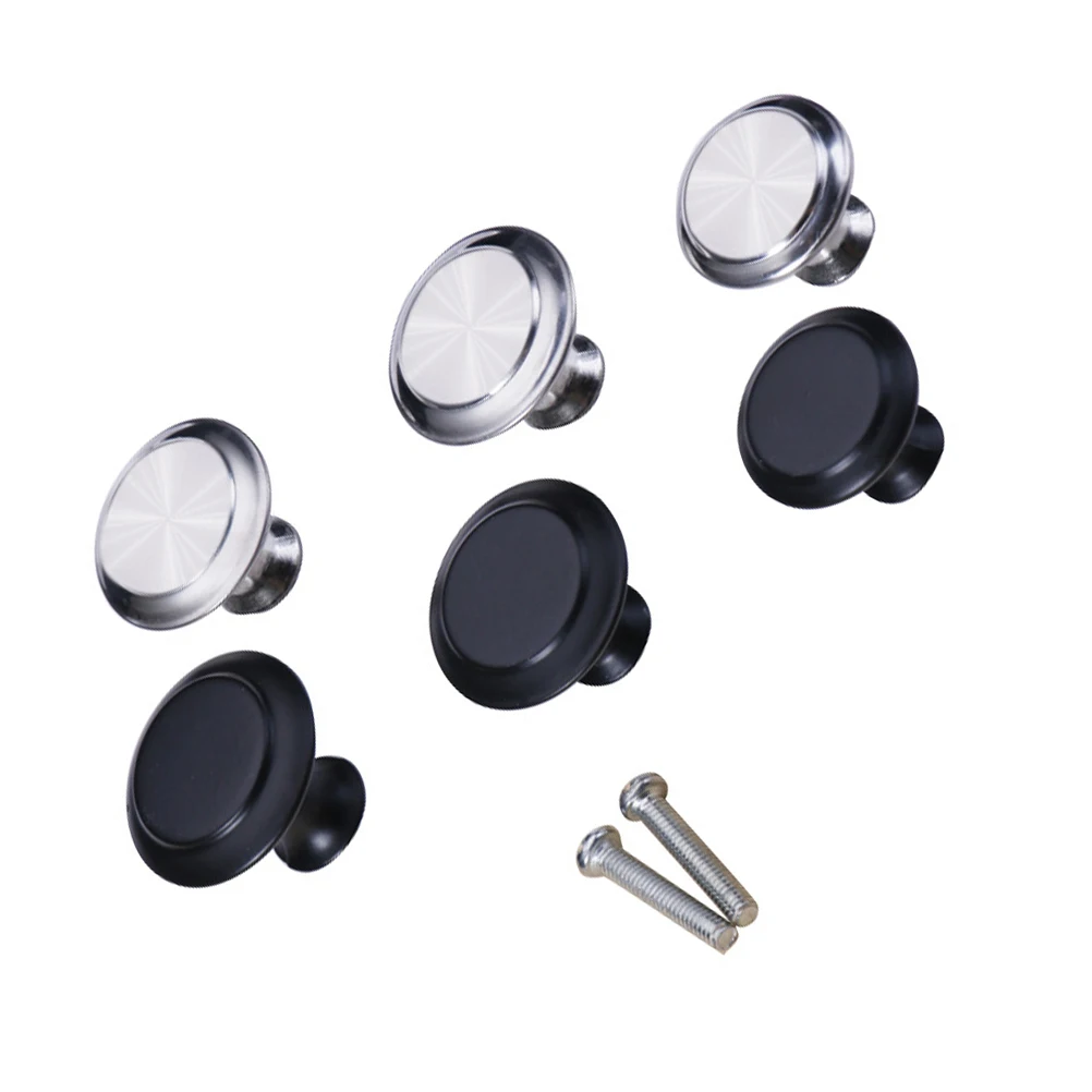 

1 Set Single Hole Handle Drawer Cabinet Knobs Metal Round Door Pull Handle Home Closet Accessories (Silver+Black)