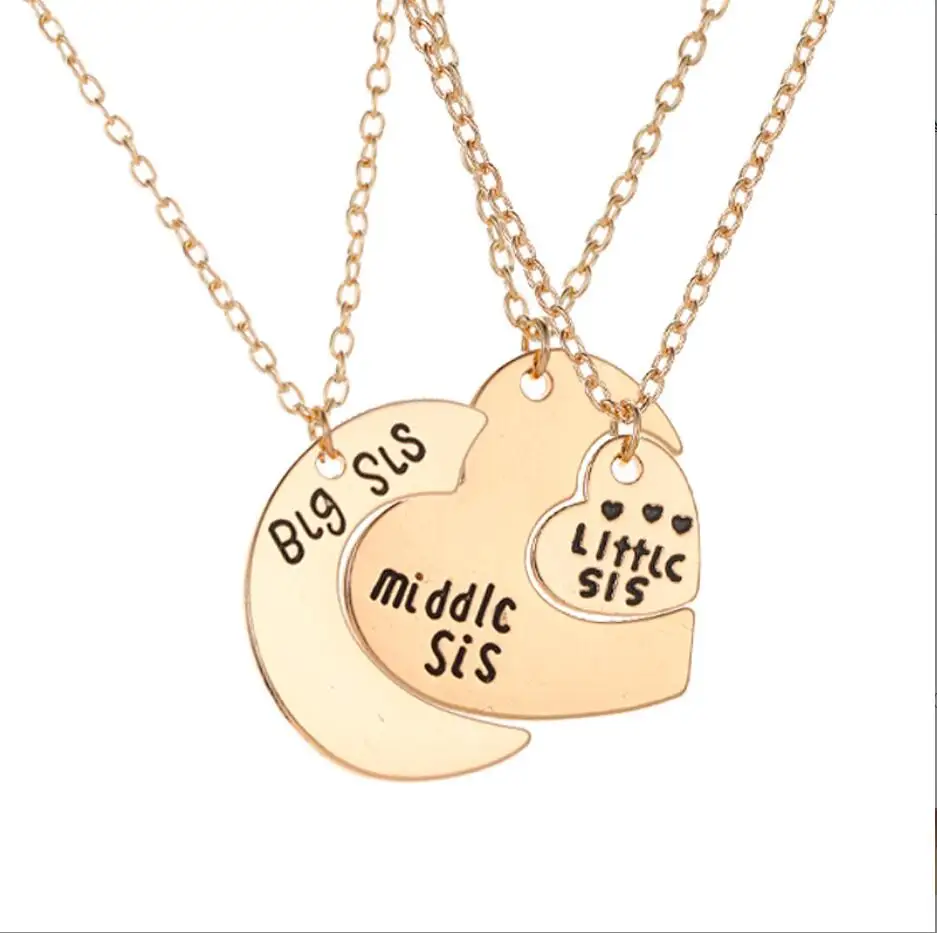 3 Pcs/Set Mother Daughter Metal Pendant Necklace Sister Mom Heart Contacted Together Fine Jewelry Gifts F2008