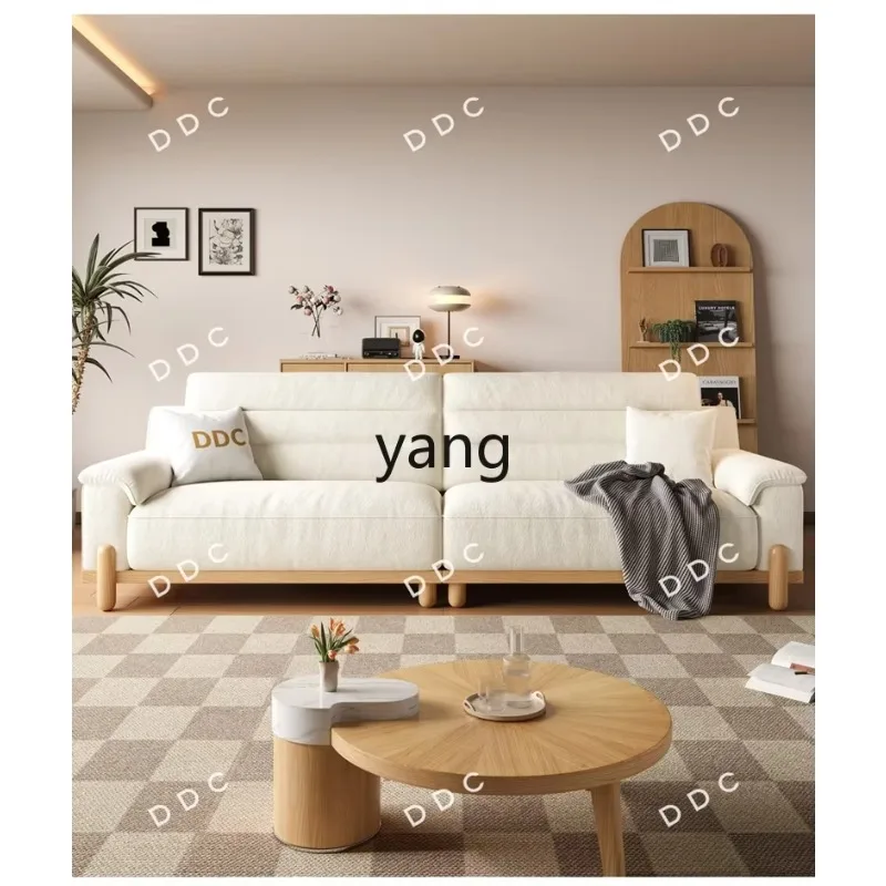 Lhh log wind fabric sofa living room Nordic style sofa cloud flannel straight row of three people