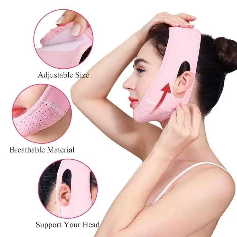 Face Slimming Strap Double Chin Reducer V Shaped Slimming Lifting and Tightening Double chin Face Shaping Belt Pink 1pcs