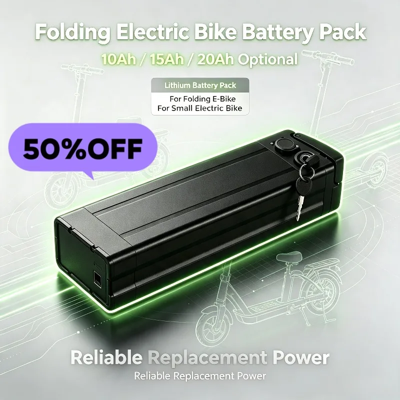 Replacement Battery for Folding Electric Bicycle 36V 10/15/21Ah Lithium Battery Pack with BMS 42V EU‑Standard Charger Included