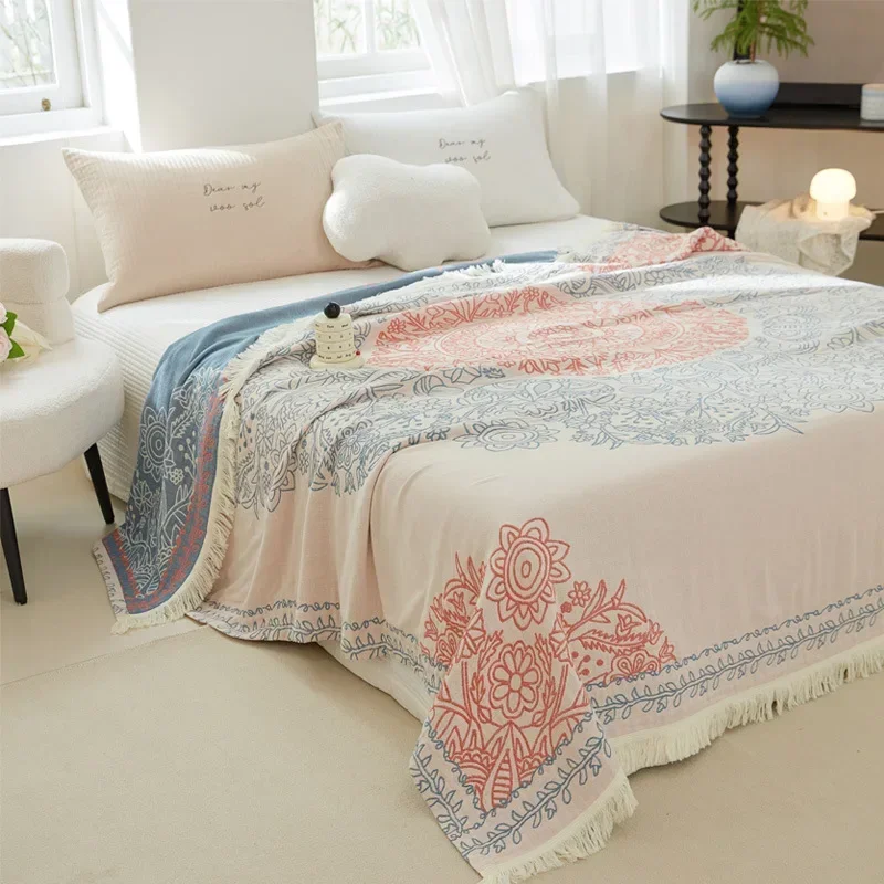 Bohemian Decor Cotton Blanket Gauze Sofa Cover Household Summer Cooling Air Conditioning Blanket Double Bedspread Bed Sheet