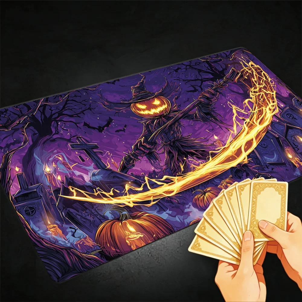 CIFBUY Spooky Purple Halloween Night Large Desk Mat Pumpkin Lantern Non Slip Gaming Keyboard Mousepad