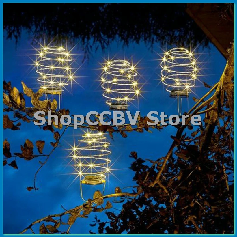

Solar Powered LED Spiral Hanging Lights Outdoor Lighting LED Wire Lantern Spiralight (Spiral Light x4) Warm White-ABHG