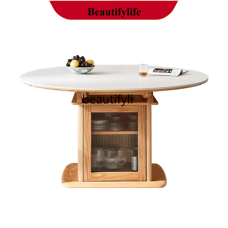 

z183 All solid wood retractable folding rock slab dining table with locker household island integrated dining table and chairs