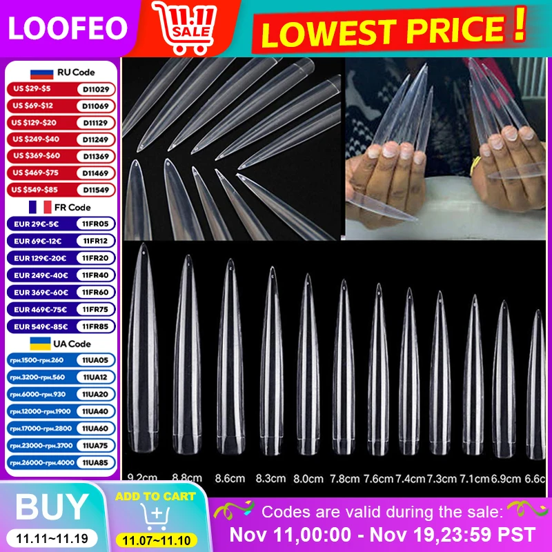 

50pcs Stiletto False Nail Clear Extra Long Sharp Curve Nail Art Tips Square Artificial Half Cover Acrylic Fake Nail Tools Kit