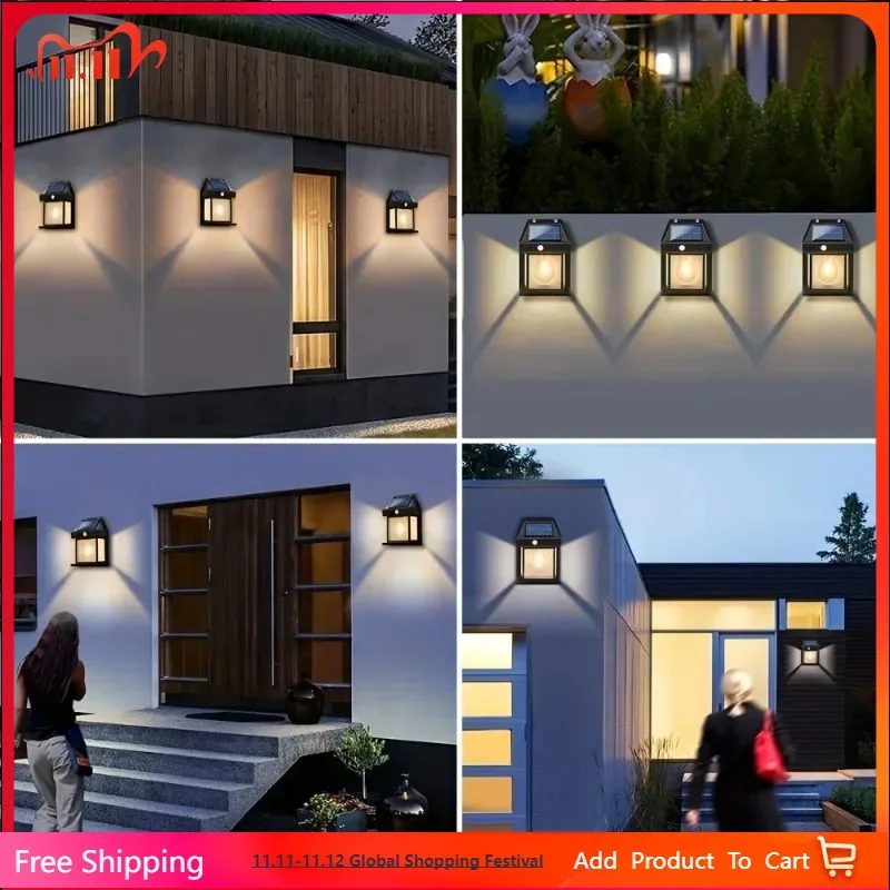 في الهواء الطلق الشمسية التنغستن الجدار الخفيفة استشعار الحركة IP65 إضاءة مقاومة للماء ضوء السلامة لسطح الفناء الشرفة الحظيرة المرآب  