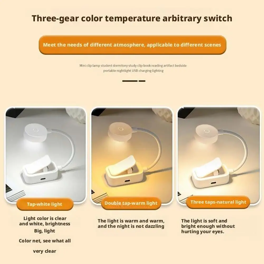 Mini LED Book Light Clip On Reading Lamp Eye Protection Rechargeable Battery Powered Portable Table Lamp Bedside Study