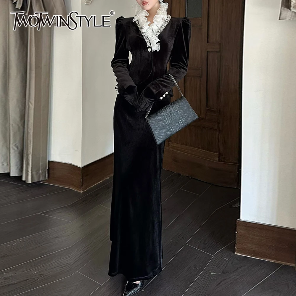 

TWOTWINSTYLE однотонный комплект из двух предметов с бриллиантами, женская куртка с v-образным вырезом и длинными рукавами, роскошный вечерний женский комплект с юбкой, осенняя мода