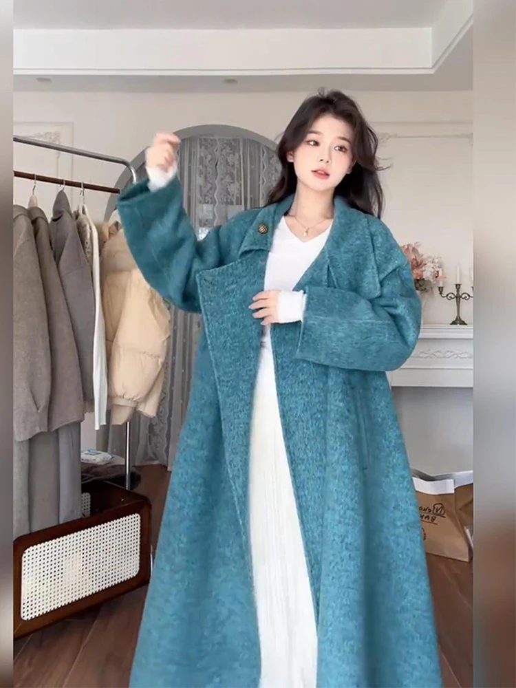 เสื้อโค้ทขนสัตว์สไตล์วินเทจสำหรับผู้หญิงไซส์ใหญ่ ดีไซน์หรูหรา สไตล์เฮปเบิร์น ความยาวปานกลาง ทรงเข้ารูปช่วงเอว ผ้าทวีด สไตล์เกาหลี แขนยาว...