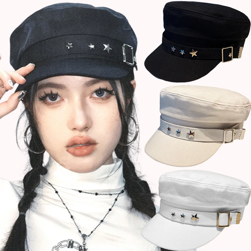 

Women's Beret Hat Cotton Duck Tongue Caps Y2K Sweet Cool Girl Spring Autumn Winter Fashion British Retro Navy Korean Style Hats