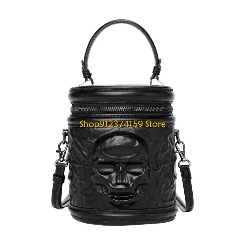 

G5AE Women Shoulder Bag Trendy Handbag Retro Cylinder Bag Gothic Bag Skull Head Crossbody Bag for Daily