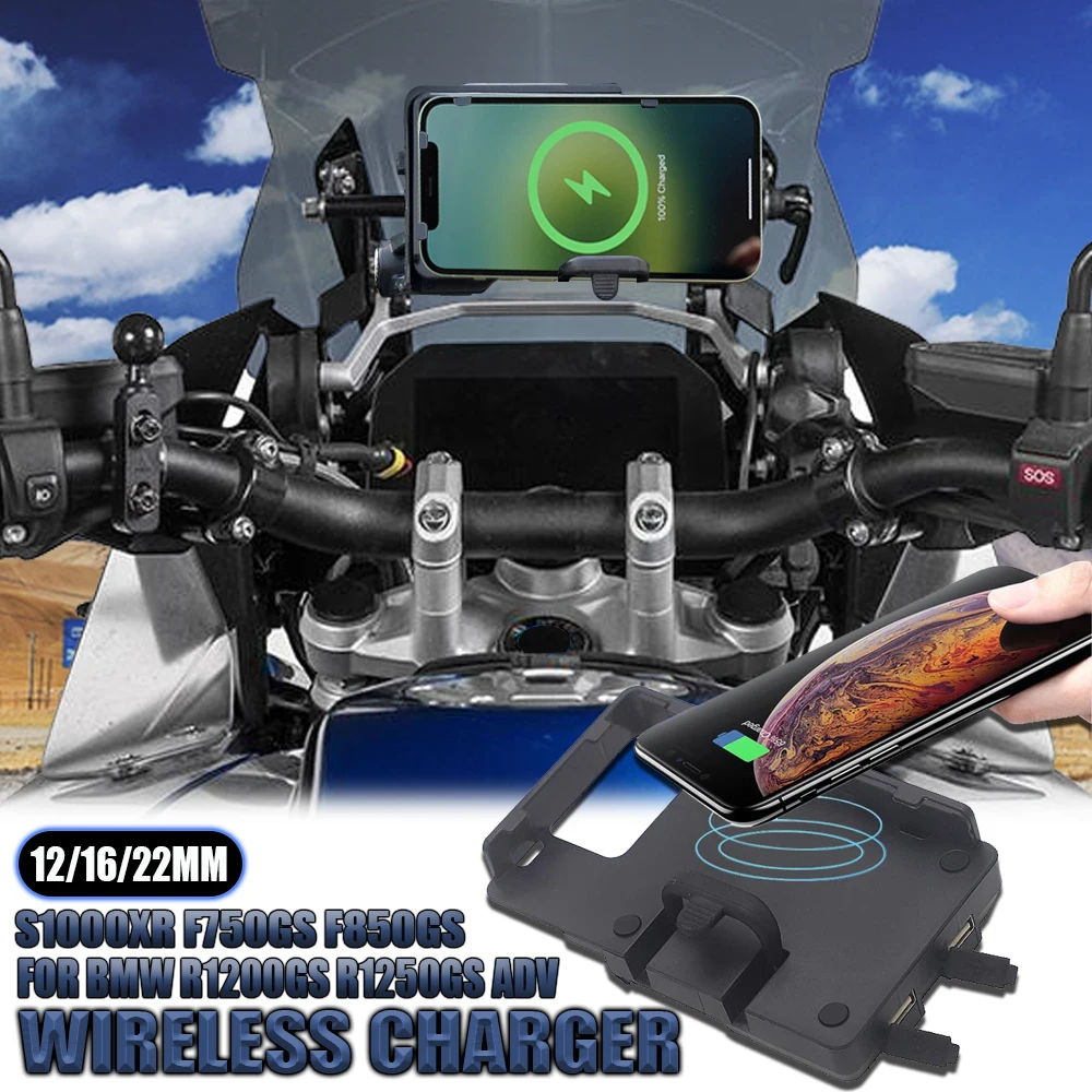 For BMW R1200GS R1250GS ADV S1000XR F750GS F850GS New Motorcycle Wireless Charger Fast Charge Phone Navigation Stand 12/16/22mm