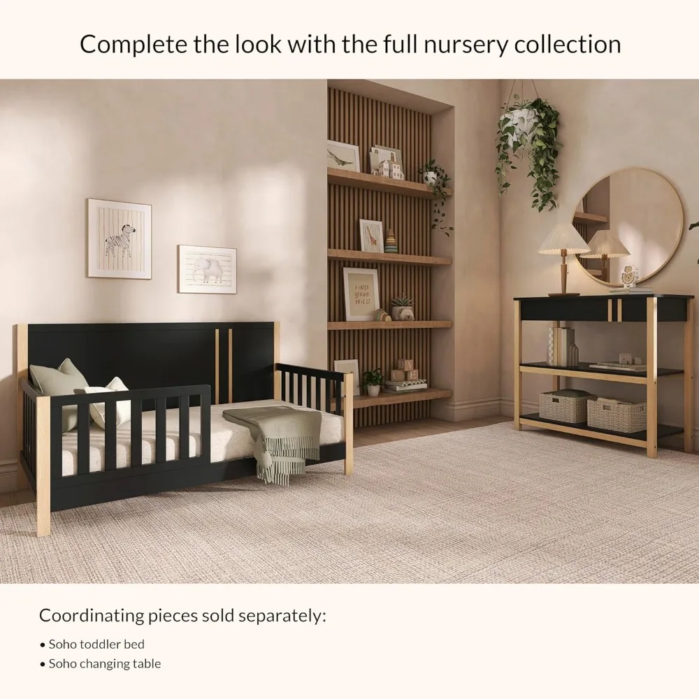 Toddler Bed in Matte Black Vintage, JPMA & Greenguard Gold Certified, Crafted with Sustainable New Zeala