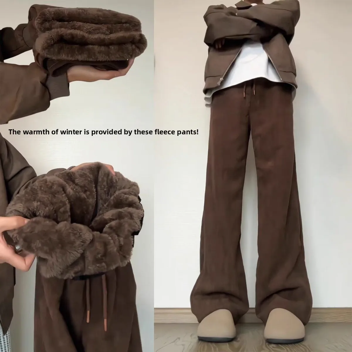 

Men's Winter Thiened Fce Coral Velvet Warm Casual Sports Sweatpants Long Pants Couple Match Loose Fit l Waist