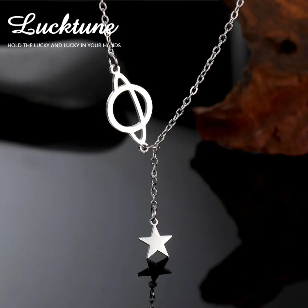 Lucktune Trendy Planet Star Pendant Necklaces for Women Stainless Steel Heavenly Bodies Star Link Chain Necklace Jewelry Gifts