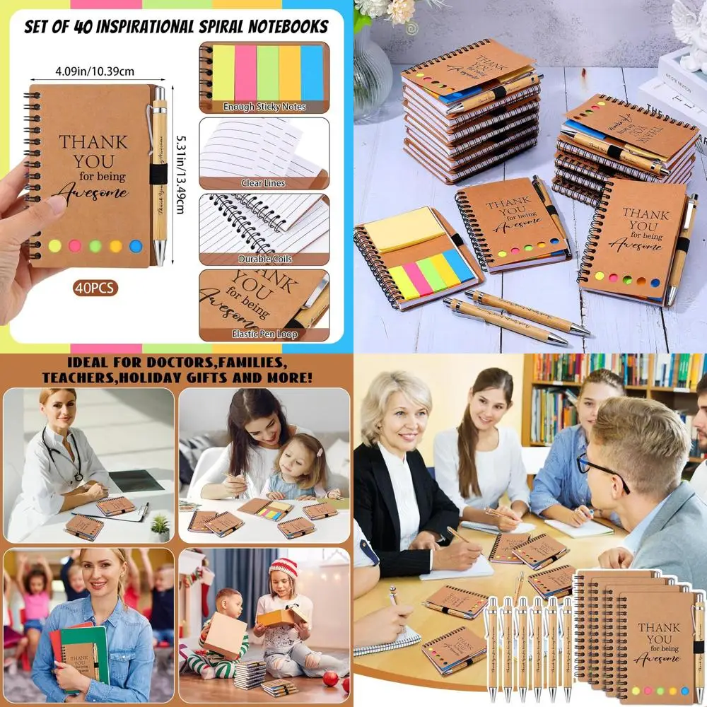 

Gratitude Bamboo Pens & Inspirational Notebooks Set for Nurses, Teachers & Coworkers: 40pc Thank You Gifts