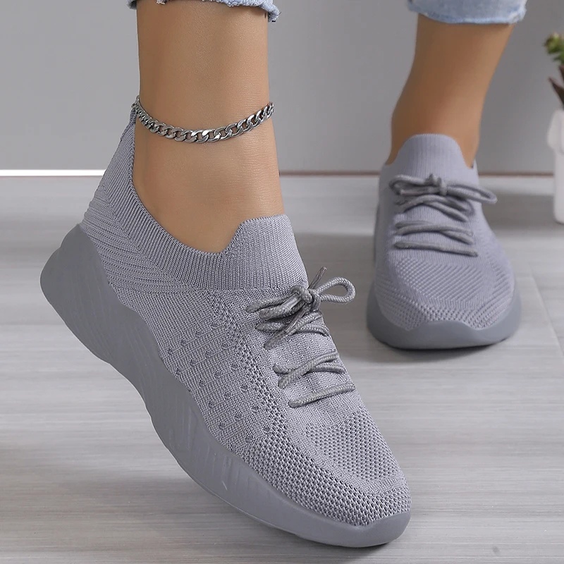 Lucyever Knitted Breathable Sneakers Women 2026 Spring Soft Sole Sports Tennis Shoes Woman Plus Size Non Slip Casual Flats 43