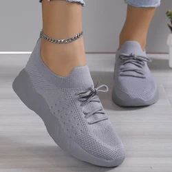 Lucyever Knitted Breathable Sneakers Women 2026 Spring Soft Sole Sports Tennis Shoes Woman Plus Size Non Slip Casual Flats 43
