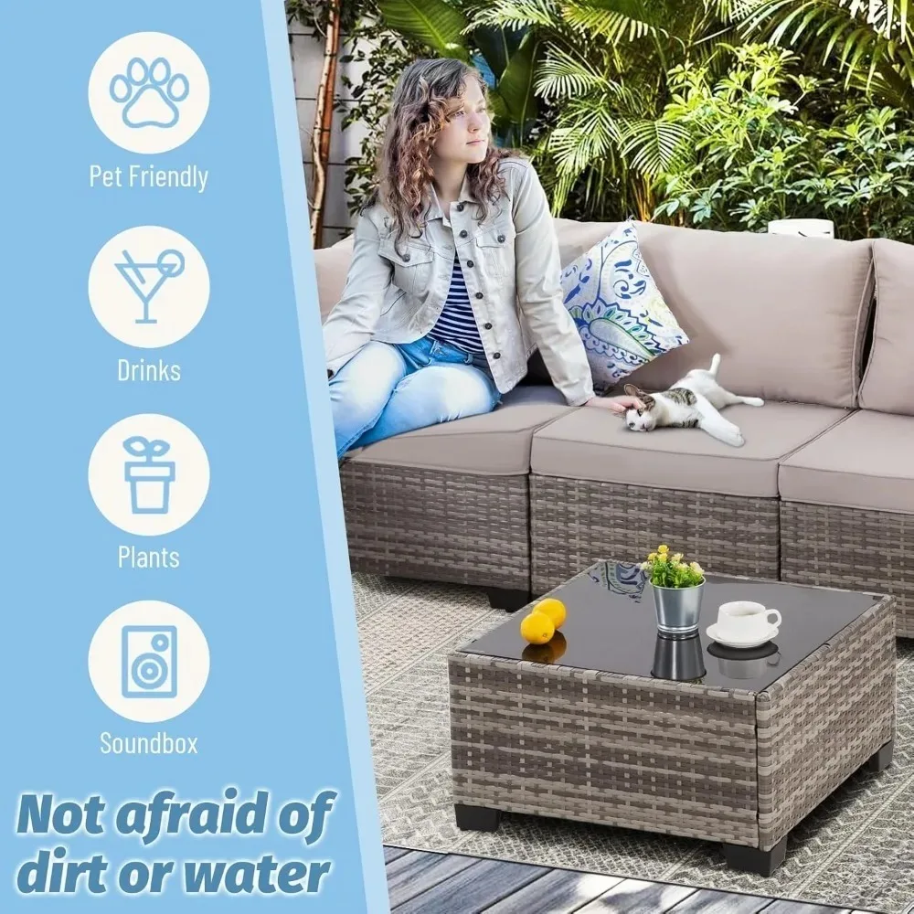 7 Pieces Outdoor Sectional Sofa Sets Rattan Wicker Patio Conversation Sets All Weather Patio Furniture Sets