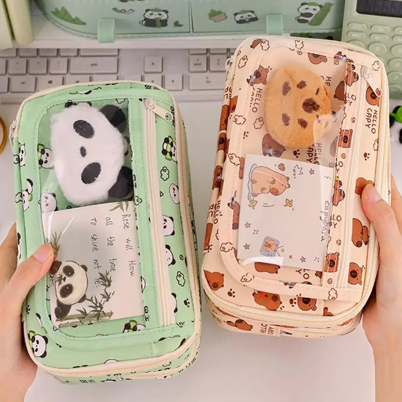 Aesthetic Pencil Pouch Animal Pattern Pencil Holder 9 Compartments Cosmetic Bag With Zipper Makeup Pouch School Supplies For