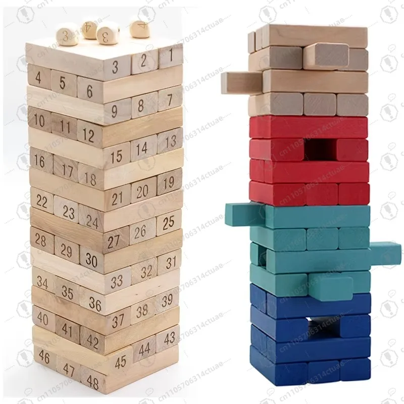 

60-Piece Wooden Block Stacking Game - Classic Tower Building, Tipping & Tumbling Luxury Party Game