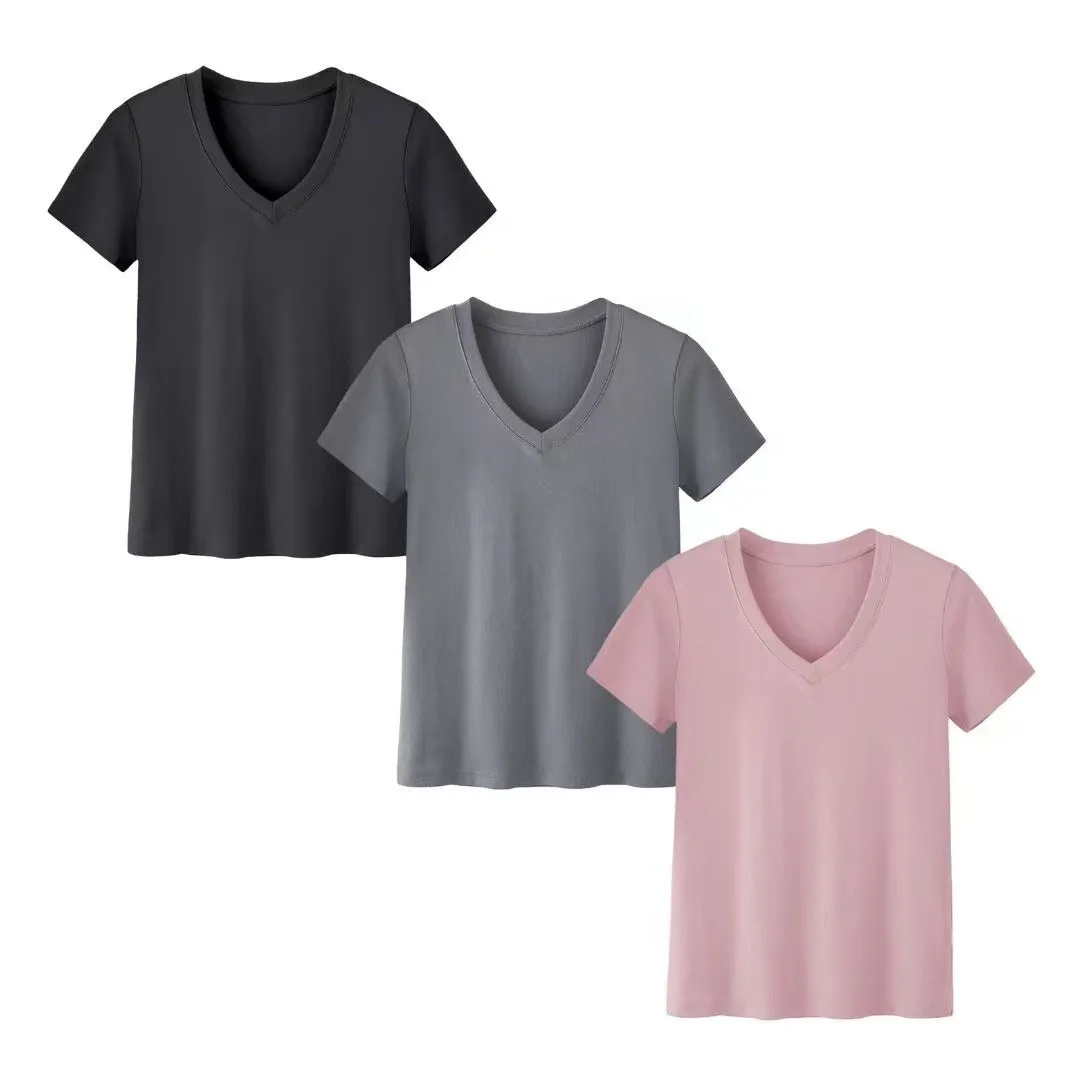 Women's Casual High Neck Short Sleeve Knit Skims Set T Shirt Solid Color Color Block Pullover Coord Sport Outfit Loose Fit view 3