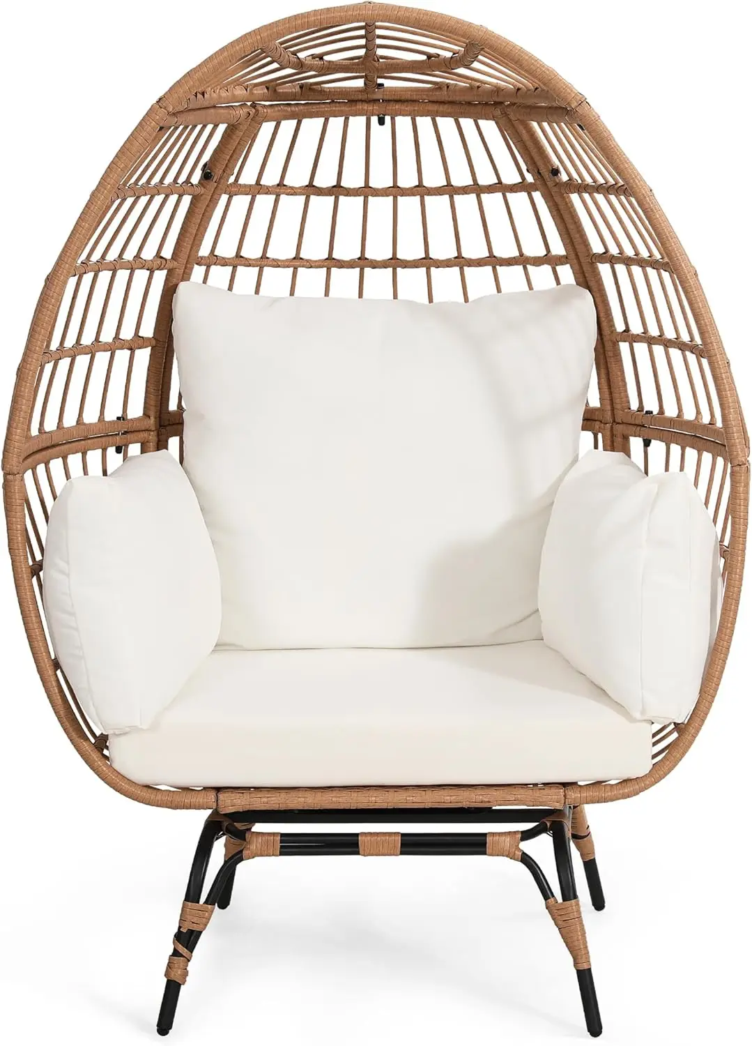 360 Swivel Rattan Egg Chair for Adult, Indoor Large Wicker Egg Chair, Outdoor Patio Rattan Egg Chair with overstuffed Cushions