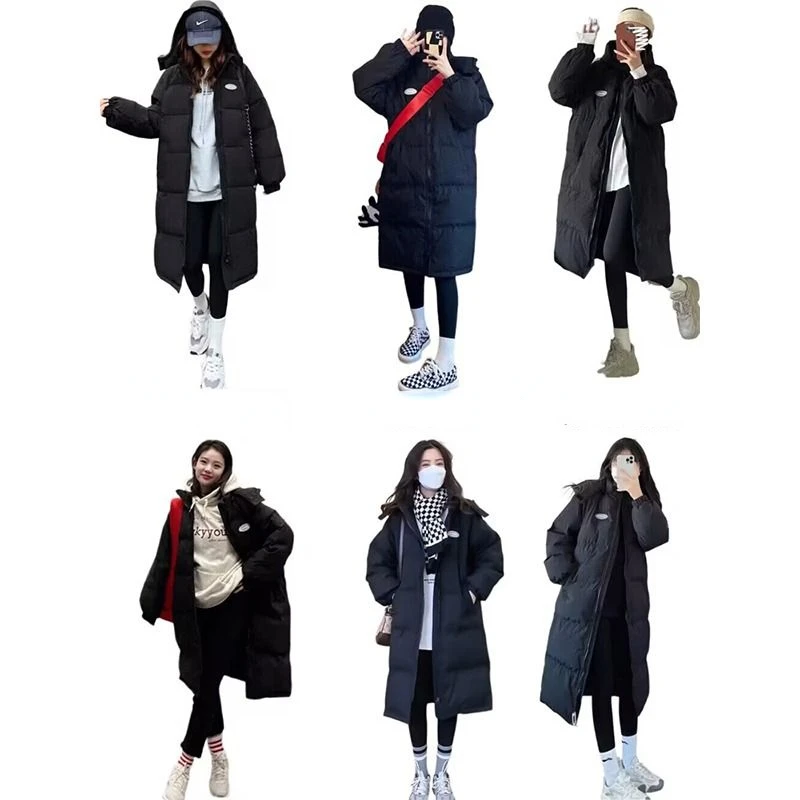 2023 New Women Down Cotton Coat Winter Jacket Female Mid Length Version Versatile Parkas Loose Thick Outwear Hooded Overcoat