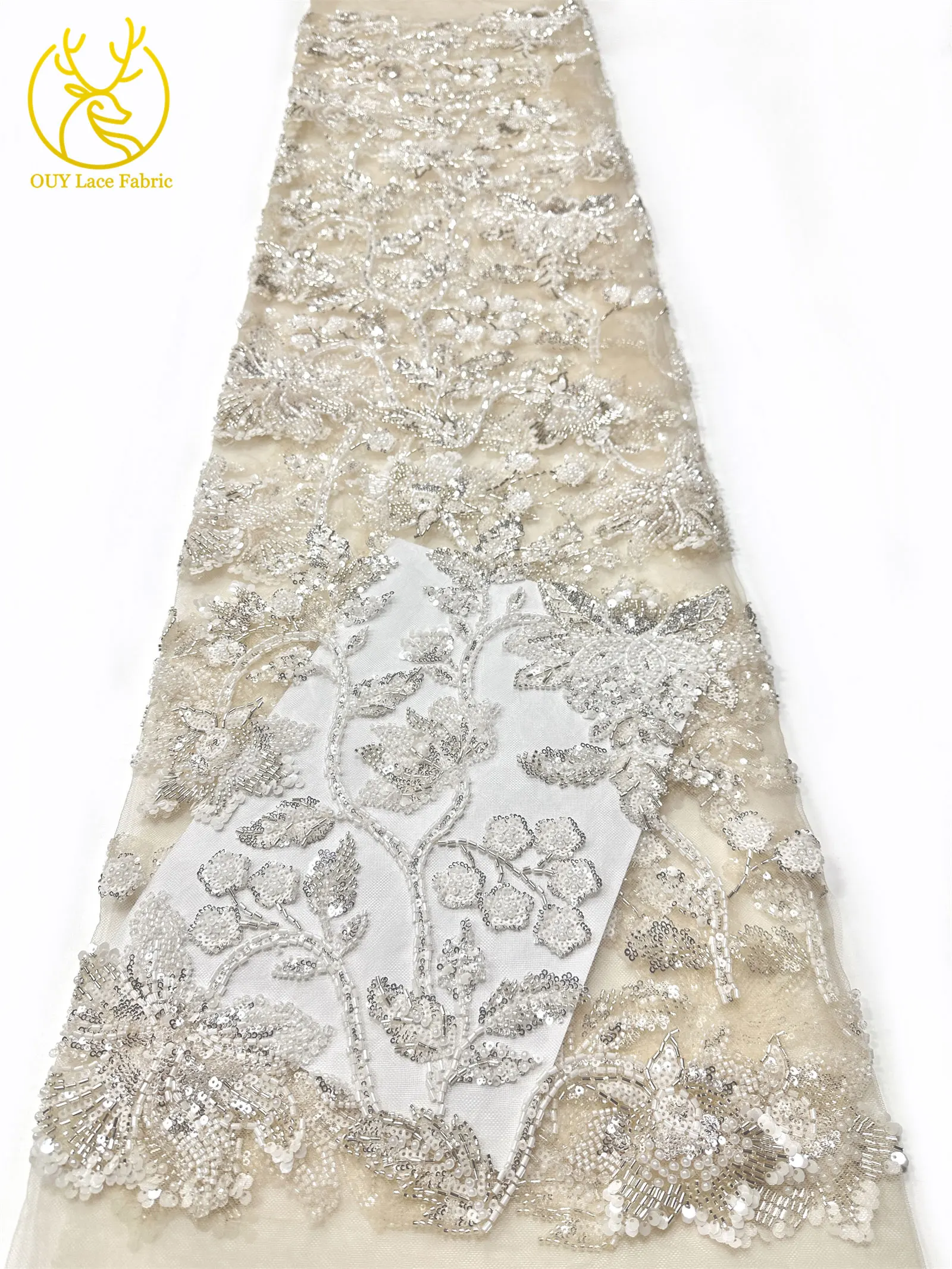 5 Yards Hochwertige Afrikanische Bräutigam-Perlenstickerei Luxuriöser Maßgefertigter Nigerianischer Französischer Pailletten-Tüllstoff für Damen Neues Abendkleid – Detail 17