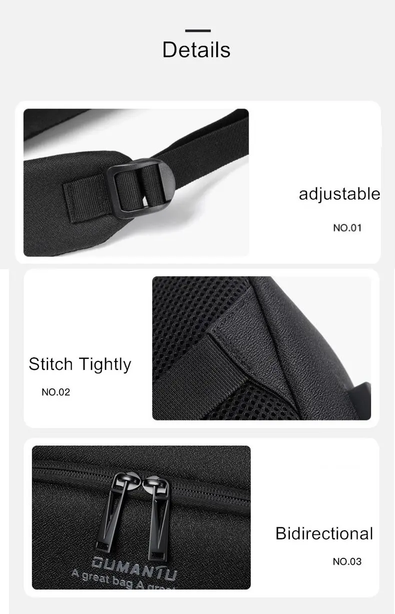 Business Sling Bag for Man Shoulders Bag Waterproof Laptop Compartment USB Charge Port High Grade Oxford Fabric Trip Print LOGO