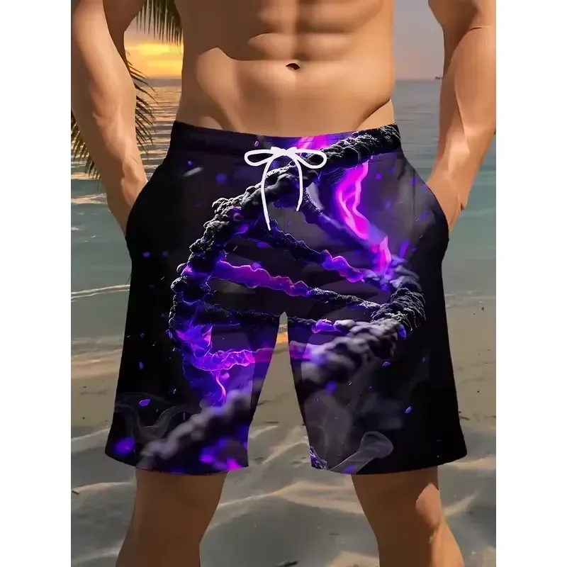 Casual Cool Shorts Men DNA Pattern 3D Printed Beach Shorts Polyester Drawstring Waist Lightweight Summer Comfortable Fit for