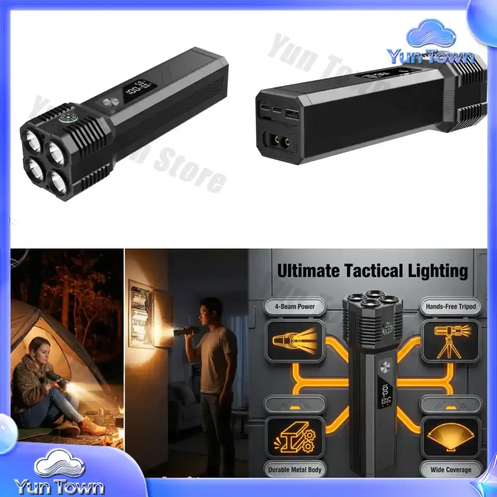 4-Light High-Intensity Flashlight with Sturdy Stand for Rescue Efforts Customizable Modes White Red Yellow Blue for LED