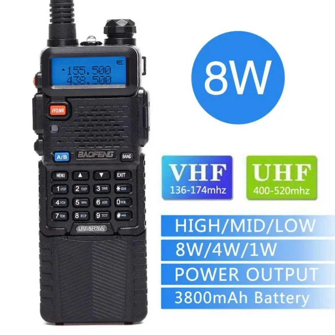 

Baofeng UV-5R 5W/8W Walkie Talkie VHFUHF Dual Band with 3800mAh long Li-ion Battery 16KM Long Range UV5R Ham Two-Way Radios