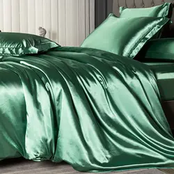Nordic Satin Silk Bedding Set with Duvet Cover Bed Sheet Pillowcases Luxury Solid Single Double Couple Pillow Case Bedsheet