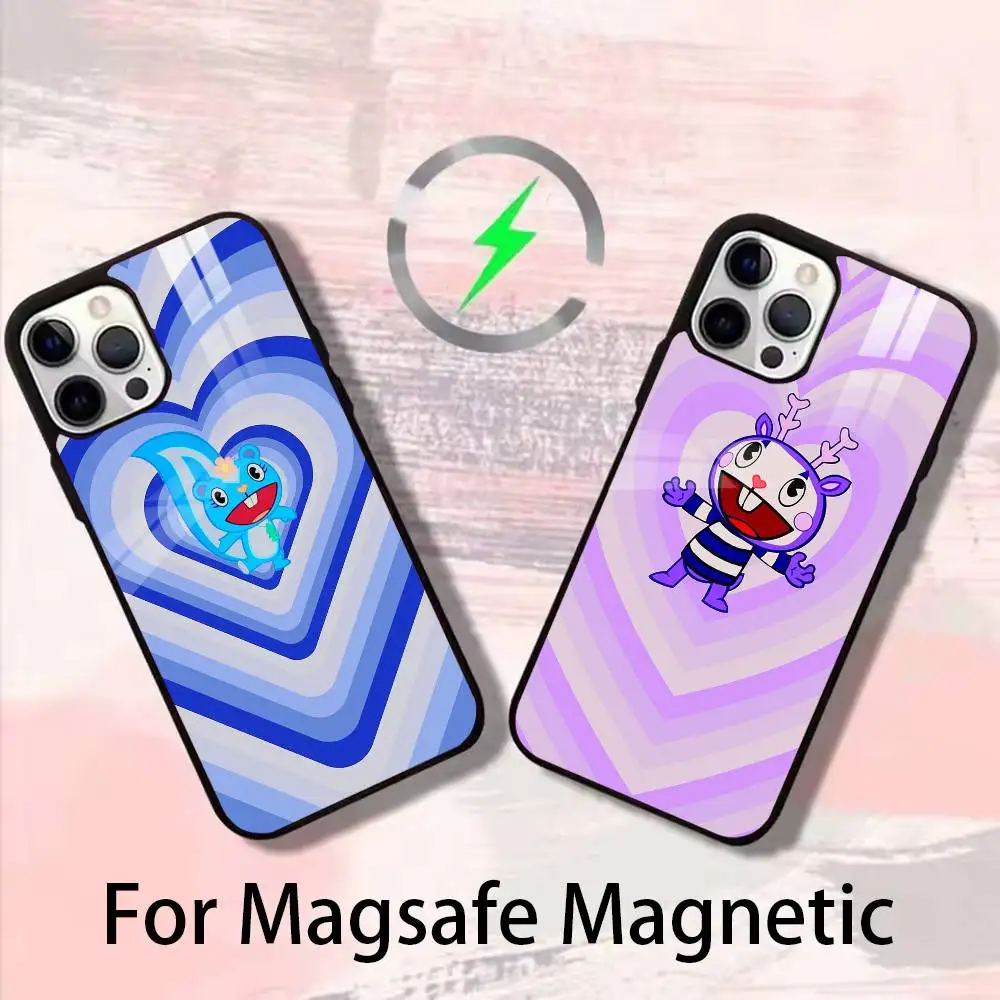 

H-Happy T-Tree Friends Phone Case For iPhone 17 16 15 14 13 12 Pro Max Plus for Magsafe Mirror Wireless Magnetic Cover