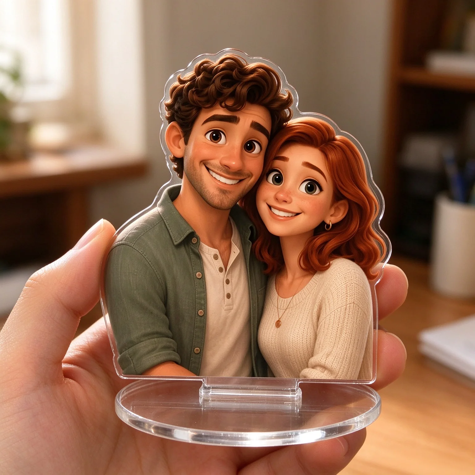 Custom 2D Flat Acrylic Standee Personalized Cute Photo Cartoon Couple Portrait Desk Decor Picture Acrylic Figure Stand Gift