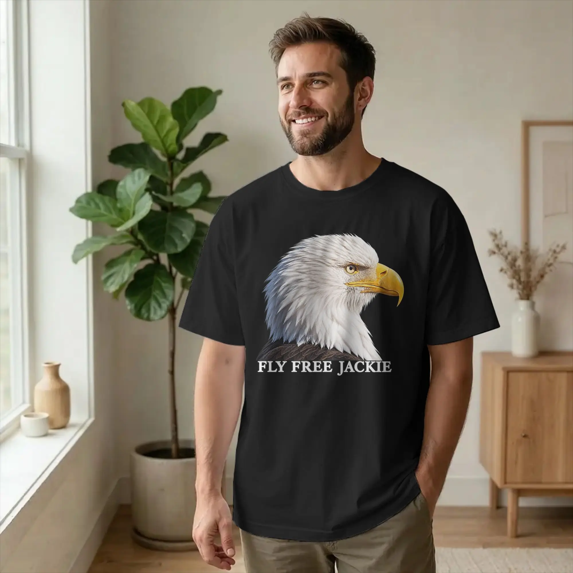 Jackie Fly Free Jackiethe Eagle  gift for Birder T Shirt Men Cotton Funny T-Shirts Round Collar  Tee Shirt Short Sleeve Tops 6XL