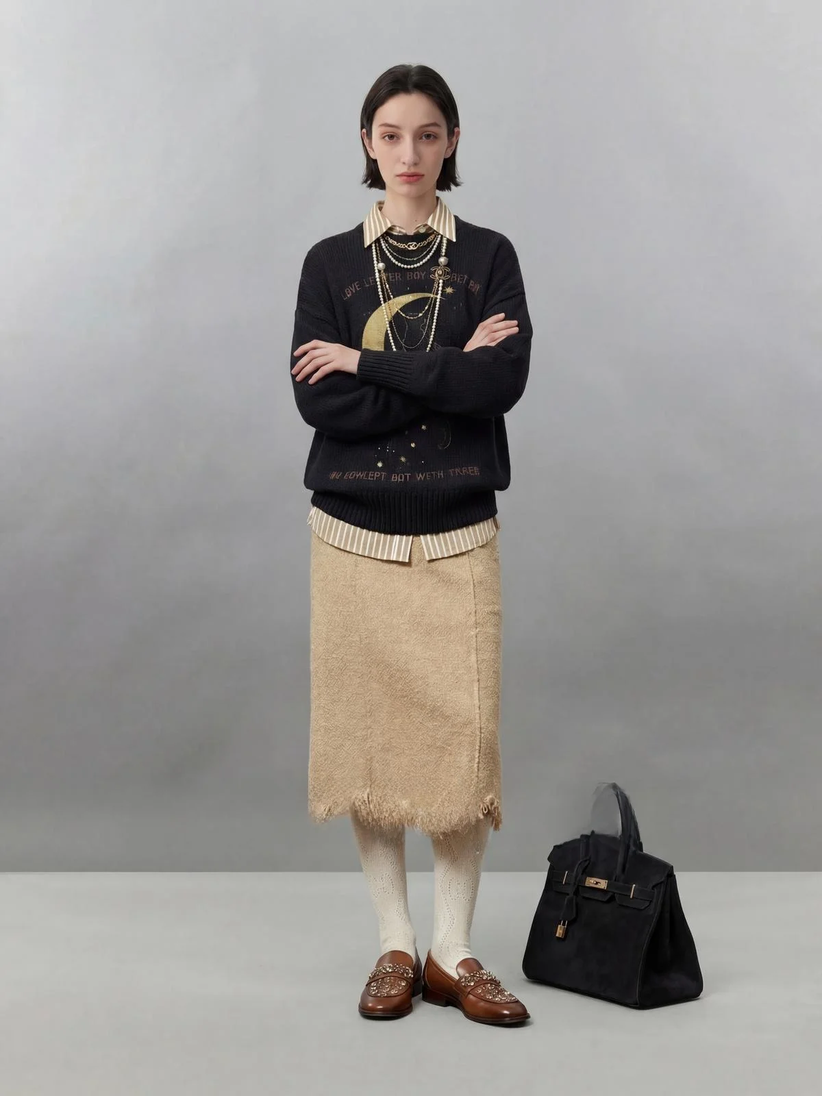 

Bla Knitted Casual round Ne Sweater for Women Spring 2026 New Sle Uncle Moon Leopard Pattern Long Sve Top