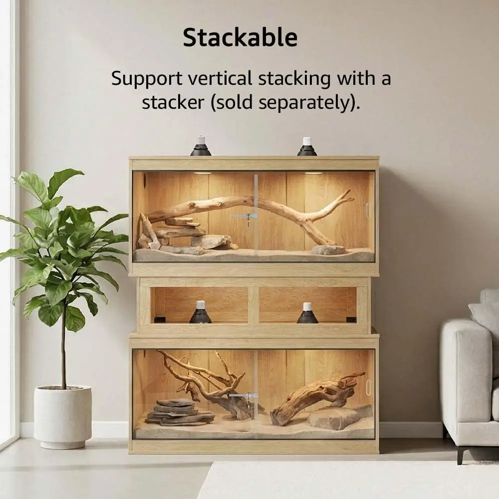 110 Gallon Reptile Tank for Lizards, Bearded Dragon Enclosure Cage | Large Stackable Cage, Glass Sliding Doors, Lockable, Cable