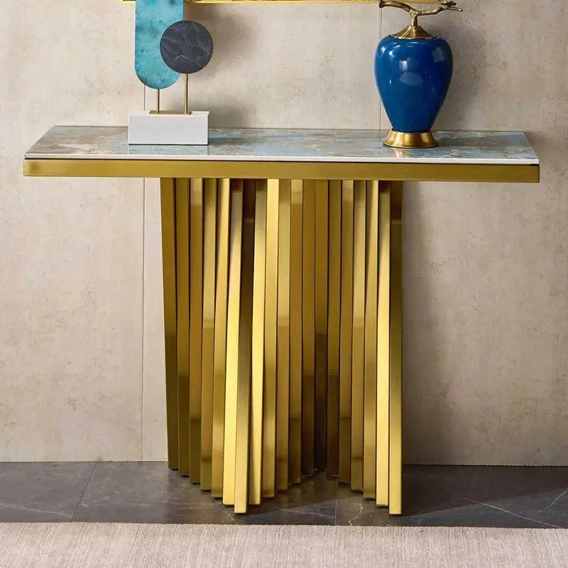 New Italian Light Luxury Marble Stone Table Ultra Narrow Entrance Cabinet Console Table for Villa Corridor End View Display