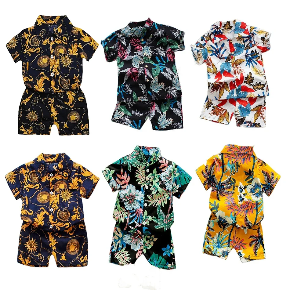 

Baby Boys Floral Printed Clothes Set Summer Short Sleeve Shirt Top+Pants 2Pcs Gentleman 1 2 3 4 5 Year Kids Holiday Beach Outfit