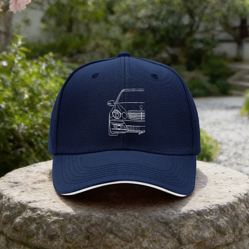 Men's & Women's Baseball Cap – Lightweight Breathable Unisex Cap with Car Front Face Line Drawing & Geometric Pattern