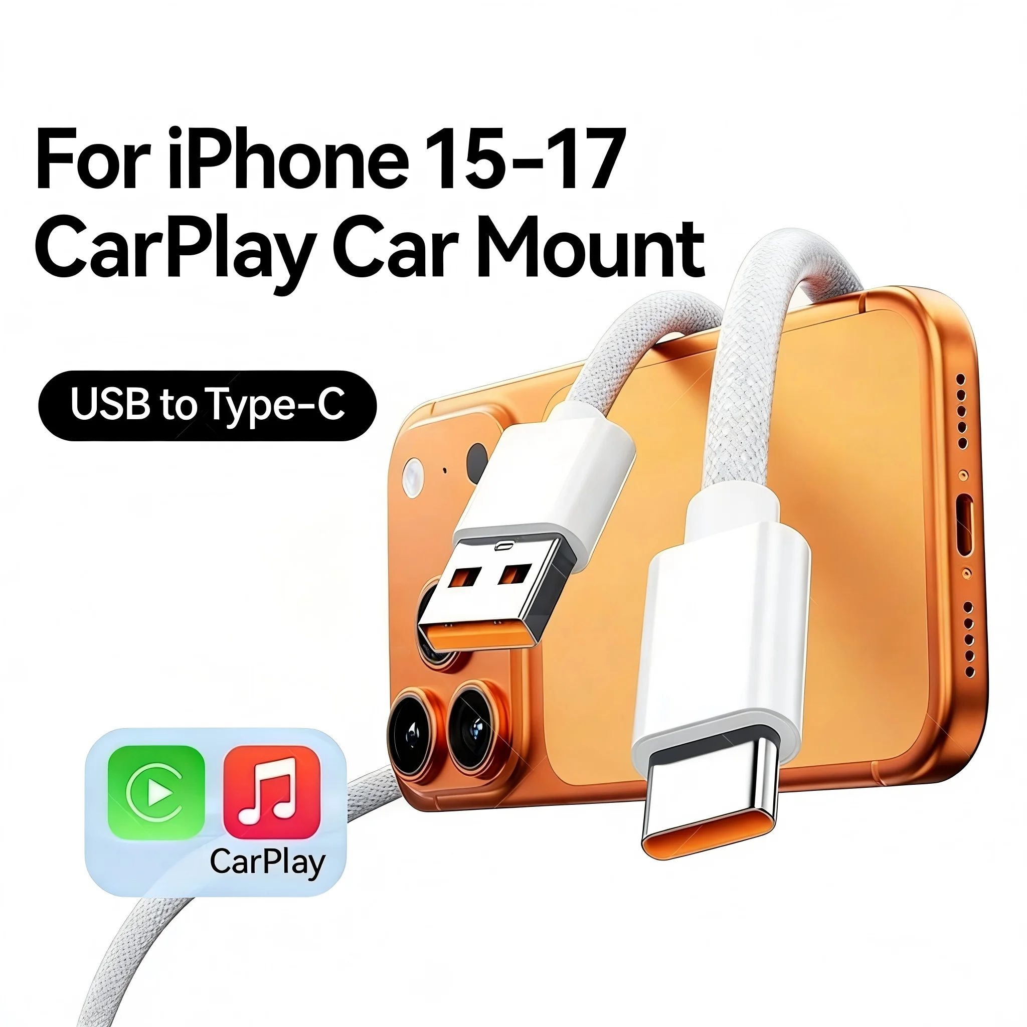 60W USB Cable Connect CarPlay Exclusive For iPhone 17 16 15 Pro Max Plus USB to Type-C Fast Charging Cables Type-C Data Line