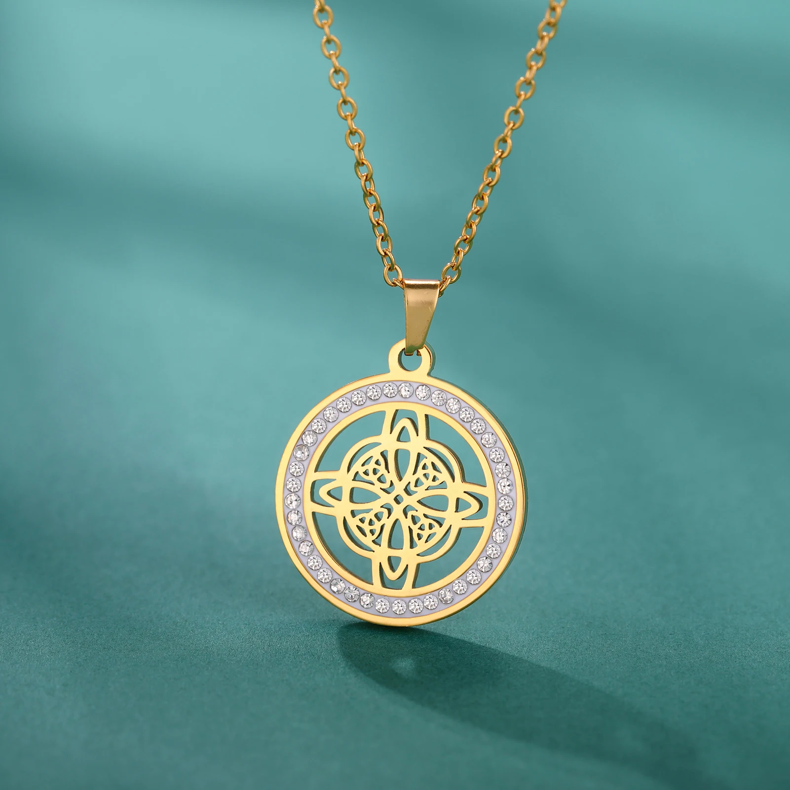 Skyrim Hexerei Hexen knoten Halskette Edelstahl klar Zirkon runde Anhänger Halsketten Amulett Wicca Schmuck Geburtstags geschenk – Detail 19