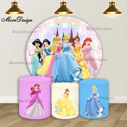 Six Princesses Round Backdrop Cinderella Snow White Girls Birthday Party Cylinder Covers Baby Shower Photography Props