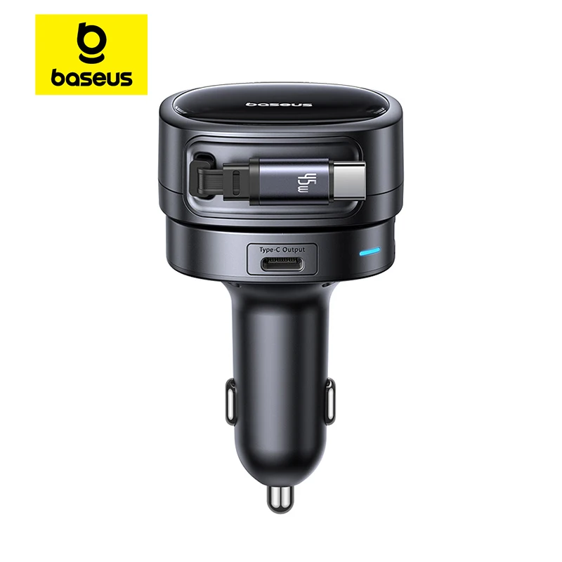

Baseus 60W Car Charger 45W Retractable Cable Fast Charging 3 Ports 180° Rotating Car Phone Charger For Laptop iPhone Samsung