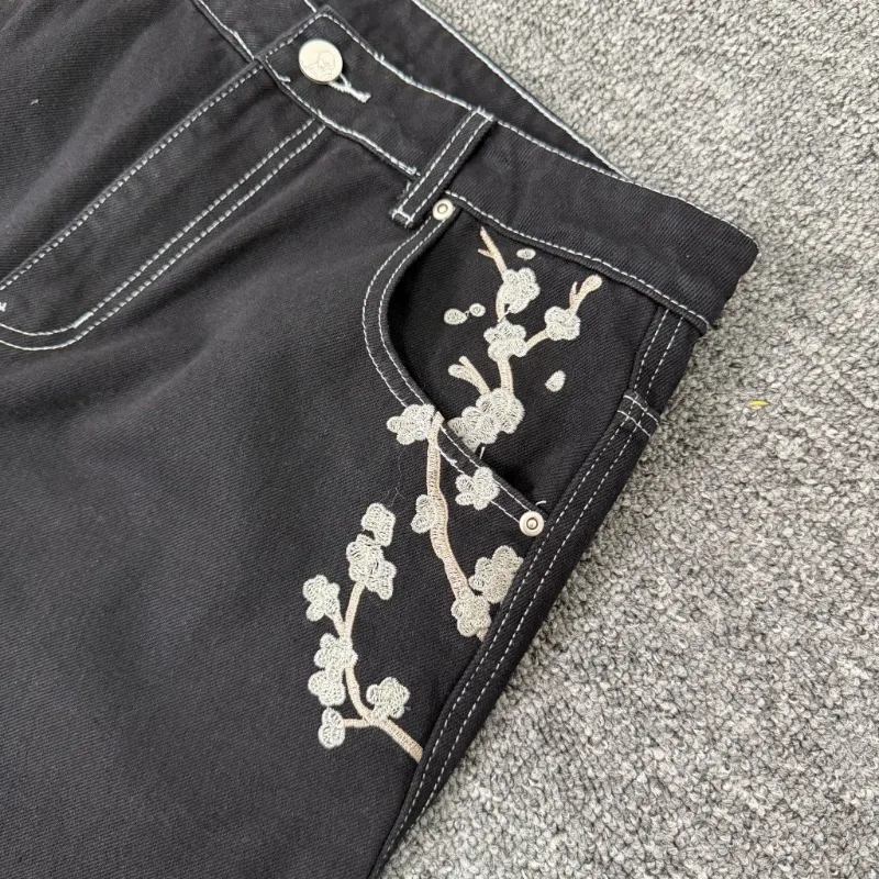 Y2K Derschutze Jeans High Quality Gothic Vintage Embroidered Hip Hop Denim Leg Pants for Men Women view 3
